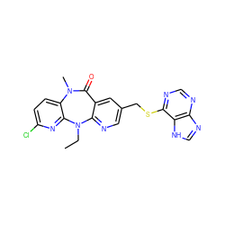 CCN1c2ncc(CSc3ncnc4nc[nH]c34)cc2C(=O)N(C)c2ccc(Cl)nc21 ZINC000014943527