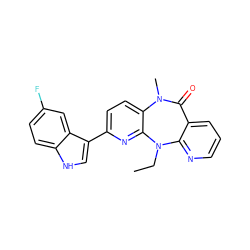 CCN1c2ncccc2C(=O)N(C)c2ccc(-c3c[nH]c4ccc(F)cc34)nc21 ZINC000005841805