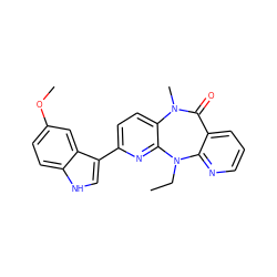CCN1c2ncccc2C(=O)N(C)c2ccc(-c3c[nH]c4ccc(OC)cc34)nc21 ZINC000005841817