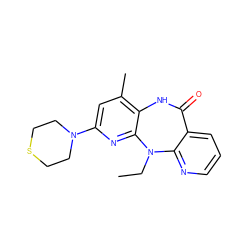 CCN1c2ncccc2C(=O)Nc2c(C)cc(N3CCSCC3)nc21 ZINC000006385188