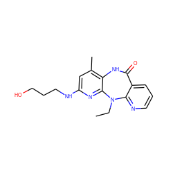 CCN1c2ncccc2C(=O)Nc2c(C)cc(NCCCO)nc21 ZINC000006385191