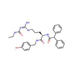 CCNC(=O)/N=C(/N)NCCC[C@@H](NC(=O)C(c1ccccc1)c1ccccc1)C(=O)NCc1ccc(O)cc1 ZINC000042851755