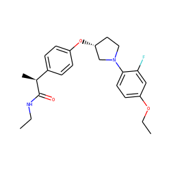CCNC(=O)[C@@H](C)c1ccc(O[C@@H]2CCN(c3ccc(OCC)cc3F)C2)cc1 ZINC001772626047
