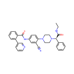 CCNC(=O)[C@@H](c1ccccc1)N1CCN(c2ccc(NC(=O)c3ccccc3-c3cccnc3)cc2C#N)CC1 ZINC000072181238