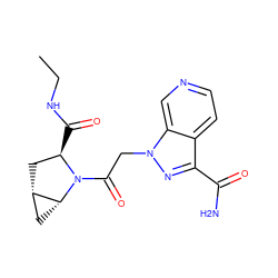CCNC(=O)[C@@H]1C[C@H]2C[C@H]2N1C(=O)Cn1nc(C(N)=O)c2ccncc21 ZINC001772644521