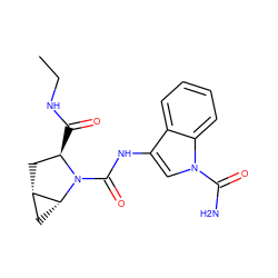CCNC(=O)[C@@H]1C[C@H]2C[C@H]2N1C(=O)Nc1cn(C(N)=O)c2ccccc12 ZINC000210615730