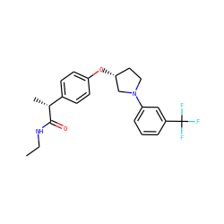 CCNC(=O)[C@H](C)c1ccc(O[C@@H]2CCN(c3cccc(C(F)(F)F)c3)C2)cc1 ZINC001772589347
