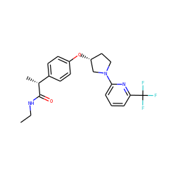 CCNC(=O)[C@H](C)c1ccc(O[C@@H]2CCN(c3cccc(C(F)(F)F)n3)C2)cc1 ZINC001772637722