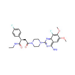 CCNC(=O)[C@H](CC(=O)N1CCN(c2nc(N)c3cc(OC)c(OC)c(F)c3n2)CC1)c1ccc(F)cc1 ZINC001772597359