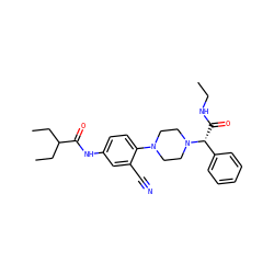 CCNC(=O)[C@H](c1ccccc1)N1CCN(c2ccc(NC(=O)C(CC)CC)cc2C#N)CC1 ZINC000072181003