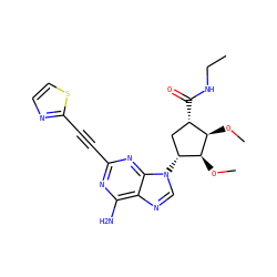 CCNC(=O)[C@H]1C[C@@H](n2cnc3c(N)nc(C#Cc4nccs4)nc32)[C@H](OC)[C@@H]1OC ZINC000026166031
