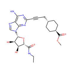 CCNC(=O)[C@H]1O[C@@H](n2cnc3c(N)nc(C#CC[C@H]4CC[C@H](C(=O)OC)CC4)nc32)[C@H](O)[C@@H]1O ZINC000254129523