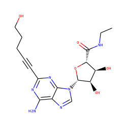 CCNC(=O)[C@H]1O[C@@H](n2cnc3c(N)nc(C#CCCCO)nc32)[C@H](O)[C@@H]1O ZINC000012405613