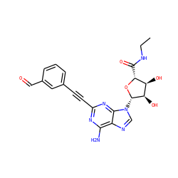 CCNC(=O)[C@H]1O[C@@H](n2cnc3c(N)nc(C#Cc4cccc(C=O)c4)nc32)[C@H](O)[C@@H]1O ZINC000012405831