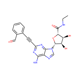 CCNC(=O)[C@H]1O[C@@H](n2cnc3c(N)nc(C#Cc4ccccc4C=O)nc32)[C@H](O)[C@@H]1O ZINC000012405830