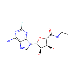 CCNC(=O)[C@H]1O[C@@H](n2cnc3c(N)nc(F)nc32)[C@H](O)[C@@H]1O ZINC000084704421