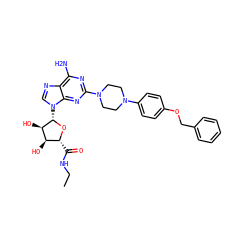 CCNC(=O)[C@H]1O[C@@H](n2cnc3c(N)nc(N4CCN(c5ccc(OCc6ccccc6)cc5)CC4)nc32)[C@H](O)[C@@H]1O ZINC000299855580