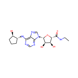 CCNC(=O)[C@H]1O[C@@H](n2cnc3c(N[C@@H]4CCC[C@H]4O)ncnc32)[C@H](O)[C@@H]1O ZINC000653697132