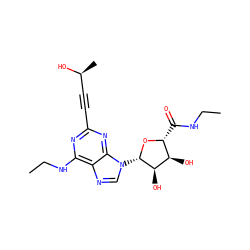 CCNC(=O)[C@H]1O[C@@H](n2cnc3c(NCC)nc(C#C[C@H](C)O)nc32)[C@H](O)[C@@H]1O ZINC000034800721