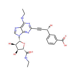 CCNC(=O)[C@H]1O[C@@H](n2cnc3c(NCC)nc(C#C[C@H](O)c4cccc(C(=O)O)c4)nc32)[C@H](O)[C@@H]1O ZINC000034800719