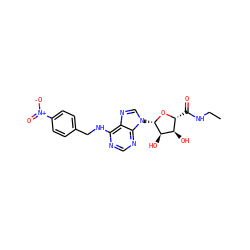 CCNC(=O)[C@H]1O[C@@H](n2cnc3c(NCc4ccc([N+](=O)[O-])cc4)ncnc32)[C@H](O)[C@@H]1O ZINC000012405579
