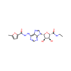 CCNC(=O)[C@H]1O[C@@H](n2cnc3c(NNC(=O)c4ccc(C)o4)ncnc32)[C@H](O)[C@@H]1O ZINC000029051016