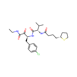 CCNC(=O)C(=O)[C@H](Cc1ccc(Cl)cc1)NC(=O)[C@@H](NC(=O)CCC[C@@H]1CCCS1)C(C)C ZINC000028530911