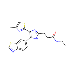 CCNC(=O)CCc1nc(-c2nc(C)cs2)c(-c2ccc3ncsc3c2)[nH]1 ZINC000095558517