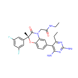 CCNC(=O)CN1C(=O)[C@@](C)(c2cc(F)cc(F)c2)Oc2ccc(-c3c(N)nc(N)nc3CC)cc21 ZINC000014966458