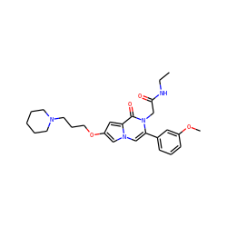 CCNC(=O)Cn1c(-c2cccc(OC)c2)cn2cc(OCCCN3CCCCC3)cc2c1=O ZINC000058591135