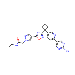CCNC(=O)Cn1cc(-c2nc(C3(c4ccc(-c5cnc(N)nc5)nc4)CCC3)no2)cn1 ZINC000096175565