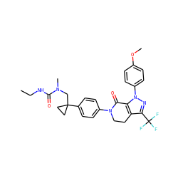 CCNC(=O)N(C)CC1(c2ccc(N3CCc4c(C(F)(F)F)nn(-c5ccc(OC)cc5)c4C3=O)cc2)CC1 ZINC000042876250