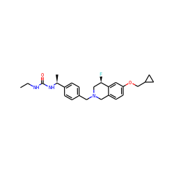 CCNC(=O)N[C@@H](C)c1ccc(CN2Cc3ccc(OCC4CC4)cc3[C@H](F)C2)cc1 ZINC001772641297