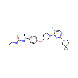 CCNC(=O)N[C@@H](C)c1ccc(O[C@@H]2CCN(c3nc(N4CCC5(CC5)C4)ncc3F)C2)cc1 ZINC000261173975