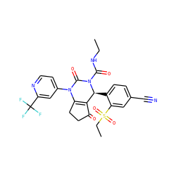 CCNC(=O)N1C(=O)N(c2ccnc(C(F)(F)F)c2)C2=C(C(=O)CC2)[C@@H]1c1ccc(C#N)cc1S(=O)(=O)CC ZINC001772577394