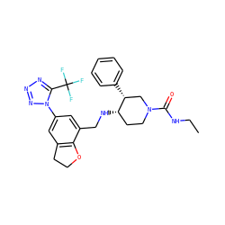 CCNC(=O)N1CC[C@H](NCc2cc(-n3nnnc3C(F)(F)F)cc3c2OCC3)[C@H](c2ccccc2)C1 ZINC000013975359