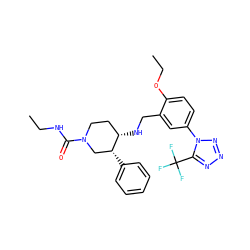 CCNC(=O)N1CC[C@H](NCc2cc(-n3nnnc3C(F)(F)F)ccc2OCC)[C@H](c2ccccc2)C1 ZINC000073166206