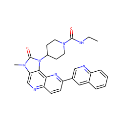 CCNC(=O)N1CCC(n2c(=O)n(C)c3cnc4ccc(-c5cnc6ccccc6c5)nc4c32)CC1 ZINC000118528793