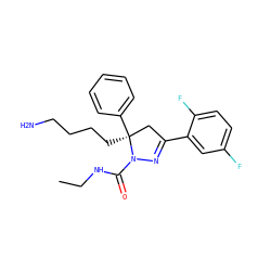 CCNC(=O)N1N=C(c2cc(F)ccc2F)C[C@]1(CCCCN)c1ccccc1 ZINC000036184653