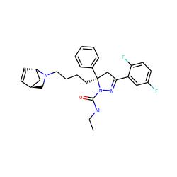 CCNC(=O)N1N=C(c2cc(F)ccc2F)C[C@]1(CCCCN1C[C@H]2C=C[C@H]1C2)c1ccccc1 ZINC000100407893