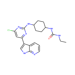 CCNC(=O)NC1CCC(Nc2nc(Cl)cc(-c3c[nH]c4ncccc34)n2)CC1 ZINC000063539719