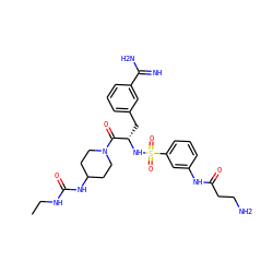 CCNC(=O)NC1CCN(C(=O)[C@H](Cc2cccc(C(=N)N)c2)NS(=O)(=O)c2cccc(NC(=O)CCN)c2)CC1 ZINC000169323443