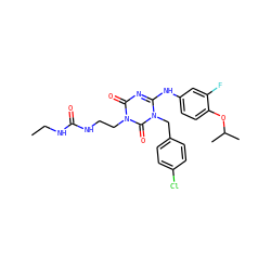 CCNC(=O)NCCn1c(=O)nc(Nc2ccc(OC(C)C)c(F)c2)n(Cc2ccc(Cl)cc2)c1=O ZINC000204159470