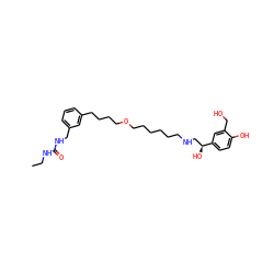 CCNC(=O)NCc1cccc(CCCCOCCCCCCNC[C@H](O)c2ccc(O)c(CO)c2)c1 ZINC000072105305