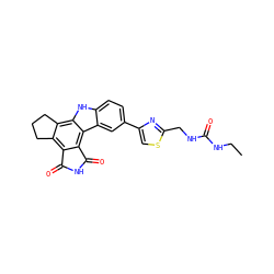 CCNC(=O)NCc1nc(-c2ccc3[nH]c4c5c(c6c(c4c3c2)C(=O)NC6=O)CCC5)cs1 ZINC000028897198