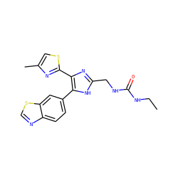 CCNC(=O)NCc1nc(-c2nc(C)cs2)c(-c2ccc3ncsc3c2)[nH]1 ZINC000034575905