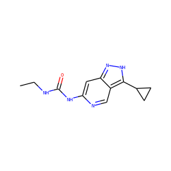 CCNC(=O)Nc1cc2n[nH]c(C3CC3)c2cn1 ZINC000219746811