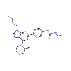 CCNC(=O)Nc1ccc(-c2cc(N3CCOC[C@@H]3C)c3ncn(COCC)c3n2)cc1 ZINC001772599863