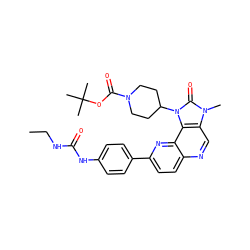 CCNC(=O)Nc1ccc(-c2ccc3ncc4c(c3n2)n(C2CCN(C(=O)OC(C)(C)C)CC2)c(=O)n4C)cc1 ZINC000118531601