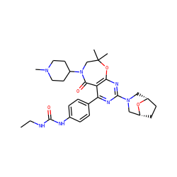 CCNC(=O)Nc1ccc(-c2nc(N3C[C@@H]4CC[C@H](C3)O4)nc3c2C(=O)N(C2CCN(C)CC2)CC(C)(C)O3)cc1 ZINC000225319899